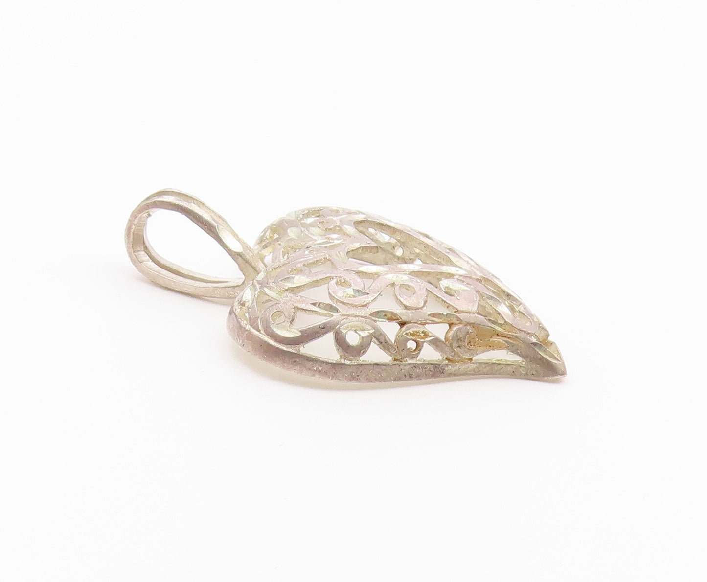 925 Sterling Silver  Vintage Shiny Diamond Cut Love Heart Pendant  PT17057