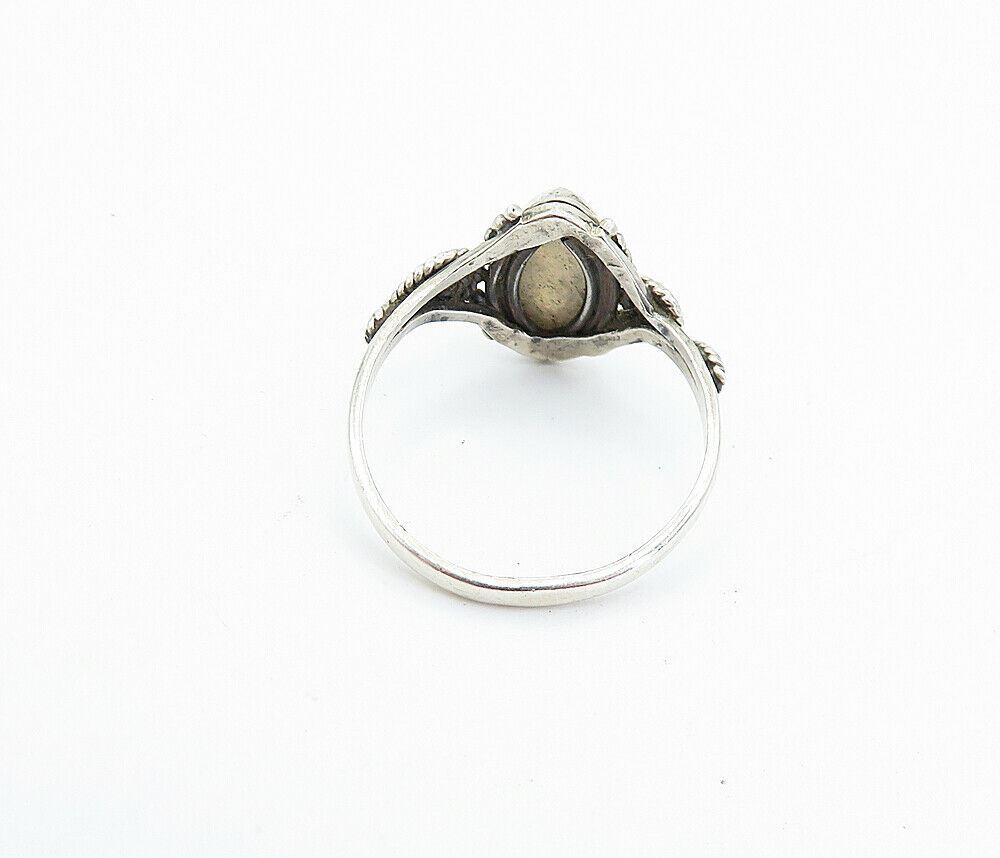 925 Sterling Silver  Vintage Marquise Labradorite Swirl Band Ring Sz 7  RG7856