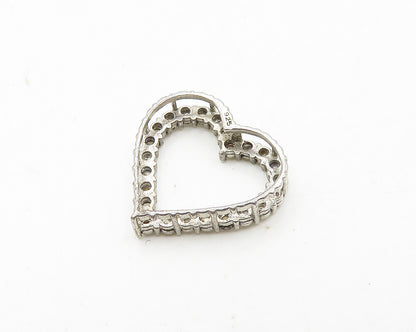 925 Sterling Silver  Vintage Genuine Diamonds Open Love Heart Pendant  PT14623