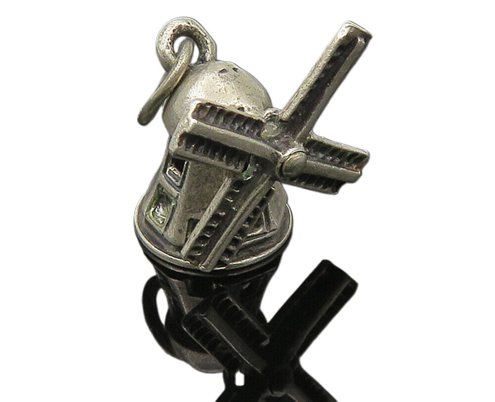 BEAU 925 Sterling Silver  Vintage Windmill Motif Drop Pendant  PT8336