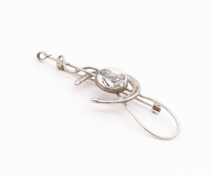 925 Sterling Silver  Vintage Horseshoe & Whip Good Luck Brooch Pin  BP9217