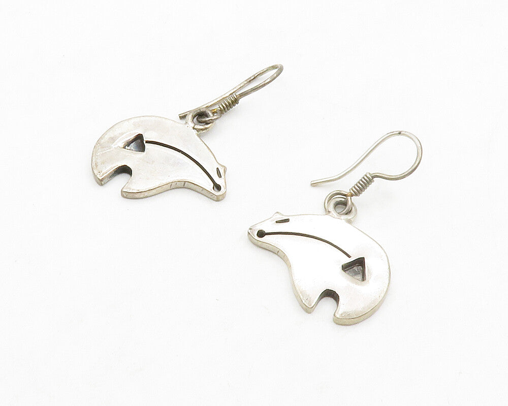 MEXICO 925 Sterling Silver  Vintage Bear Motif Smooth Dangle Earrings  EG6908
