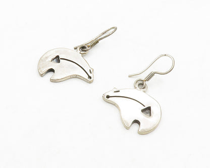 MEXICO 925 Sterling Silver  Vintage Bear Motif Smooth Dangle Earrings  EG6908