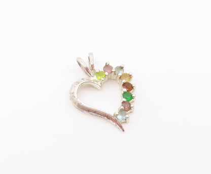 925 Silver  Vintage Topaz Amethyst Peridot & Citrine Heart Pendant  PT14800