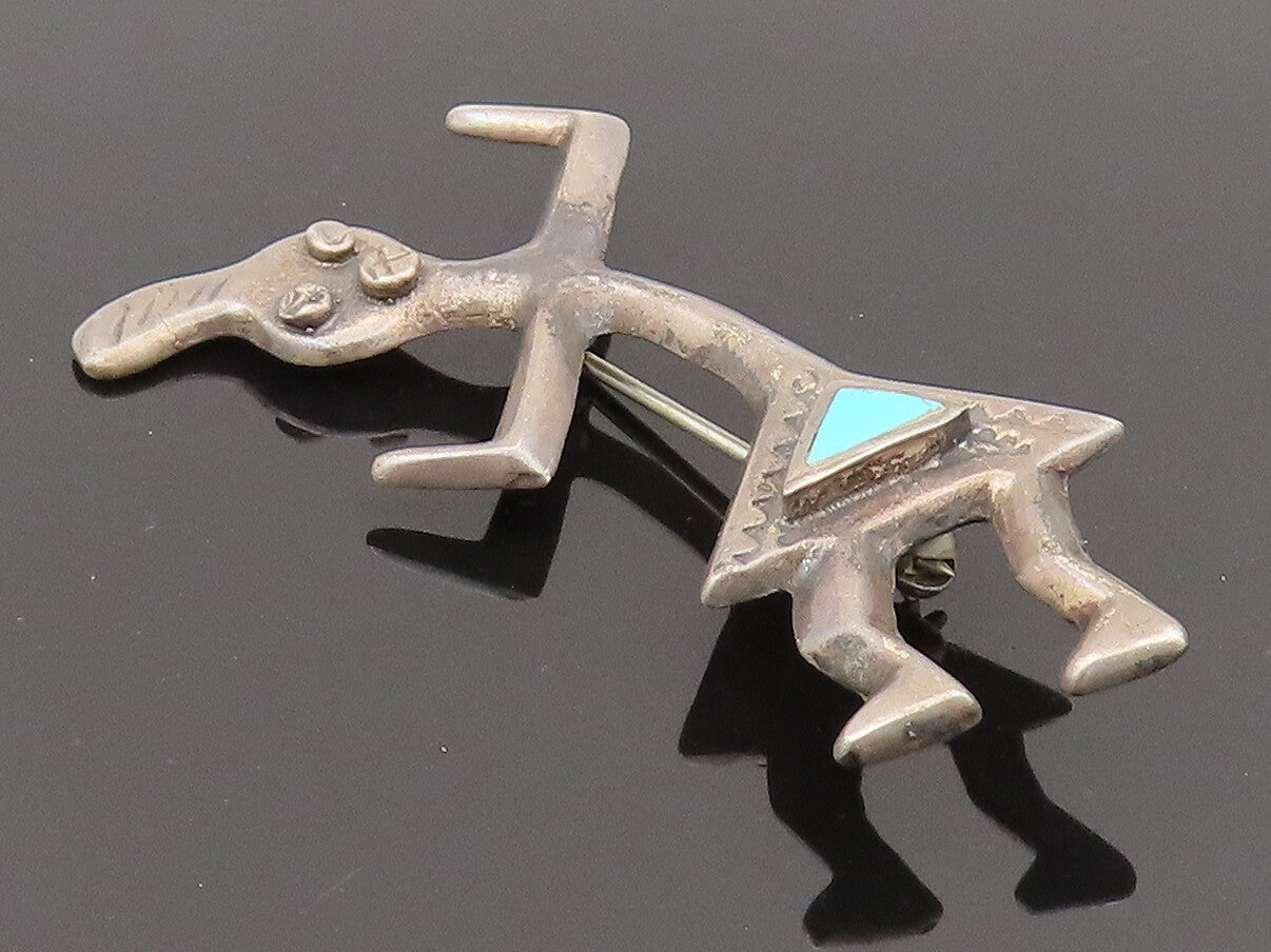 NAVAJO 925 Silver  Vintage Inlaid Turquoise Rainbow Man Brooch Pin  BP10244