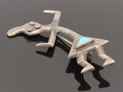 NAVAJO 925 Silver  Vintage Inlaid Turquoise Rainbow Man Brooch Pin  BP10244