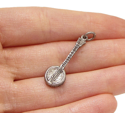 925 Sterling Silver  Vintage Banjo Charm Pendant  PT2181
