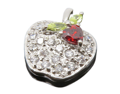 925 Sterling Silver  Red White & Green Topaz Apple Motif Pendant   PT10431