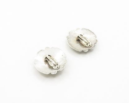925 Silver Vintage Rose Quartz Floral Non Pierce Earrings EG9363