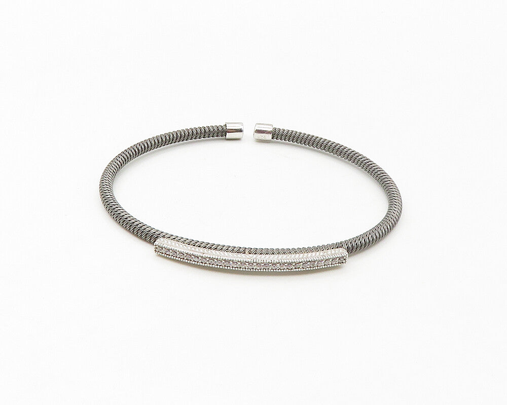 925 Sterling Silver  Shiny Cubic Zirconia Wire Twist Bangle Bracelet  BT6644
