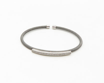 925 Sterling Silver  Shiny Cubic Zirconia Wire Twist Bangle Bracelet  BT6644
