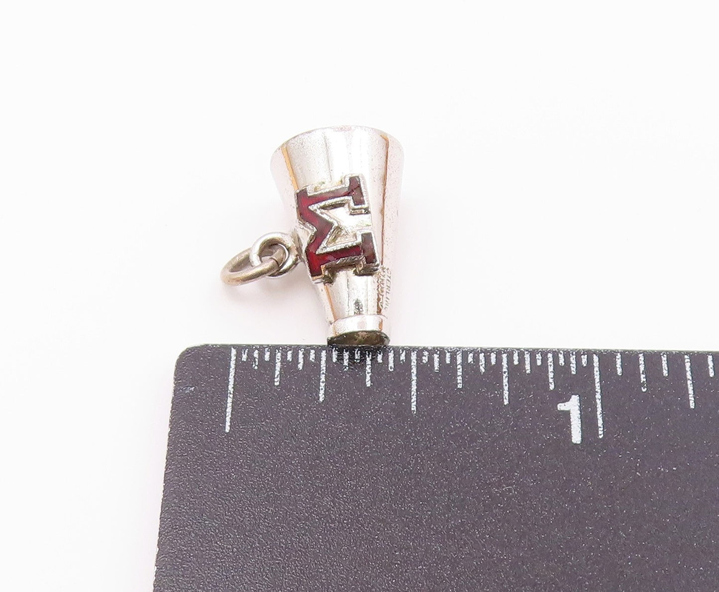 925 Sterling Silver  Vintage Enamel M Mascot Megaphone Pendant  PT21483