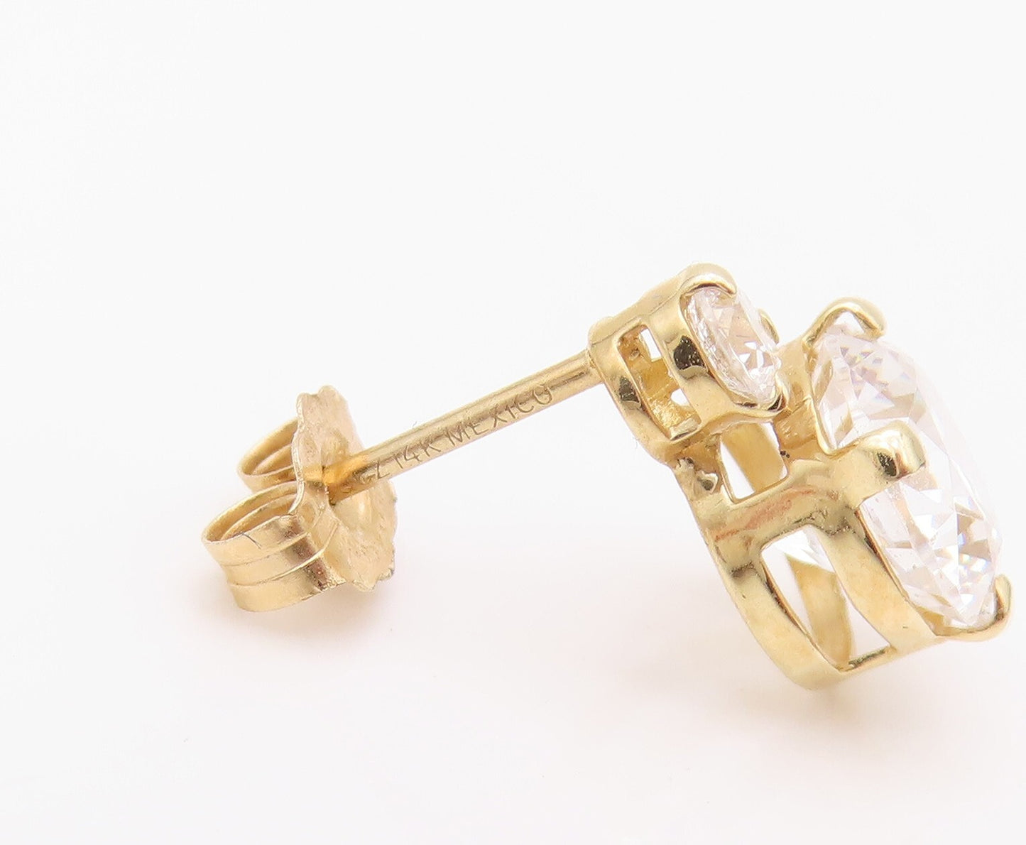 925 Sterling Silver Vintage Earrings Gold Plated Round Cut CZ 2 Stones  EG13416
