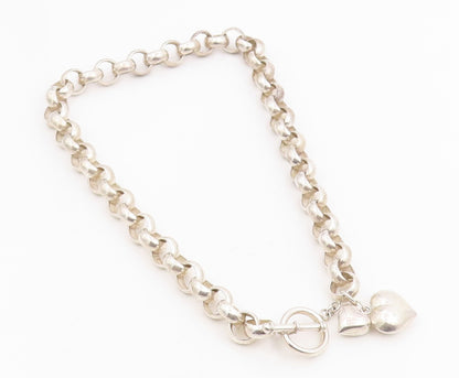 925 Sterling Silver Vintage Necklace Interlocking Circle With Love Heart  NE4775