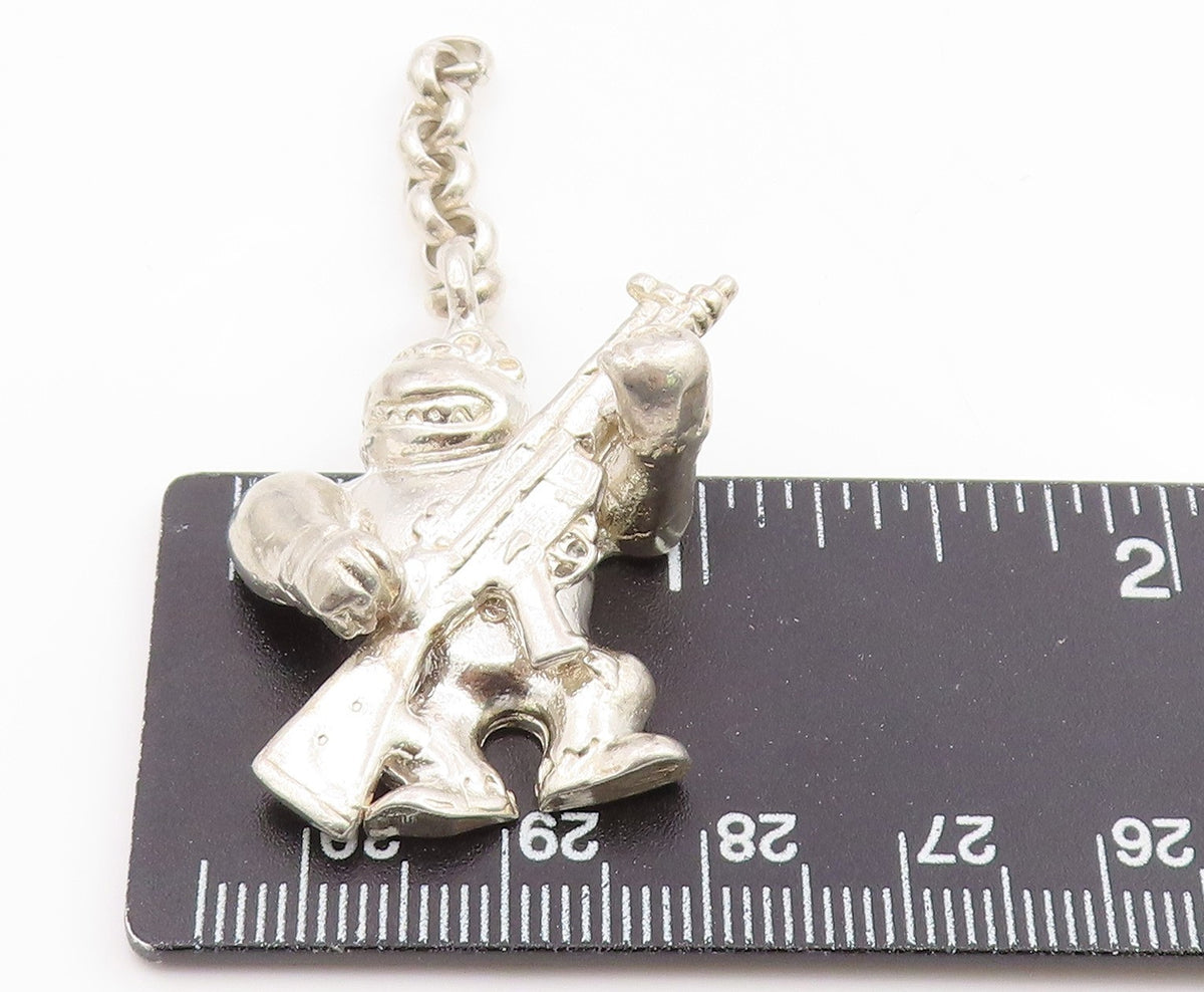 925 Sterling Silver Vintage Pendant Modernist Gorilla With Gun Charm  PT25929