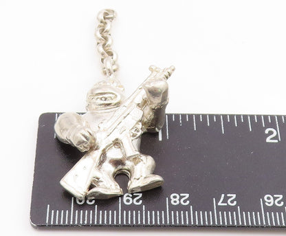 925 Sterling Silver Vintage Pendant Modernist Gorilla With Gun Charm  PT25929