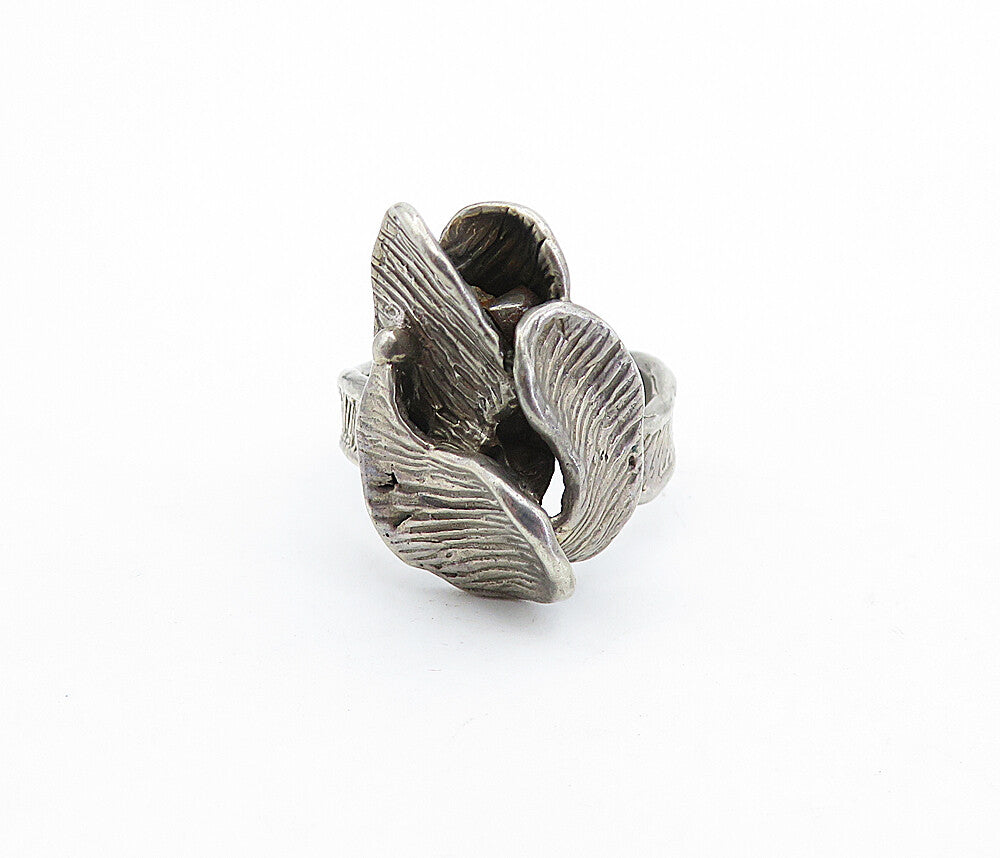 925 Sterling Silver  Vintage Modernist Sculpted Oxidized Band Ring Sz 7 RG4750