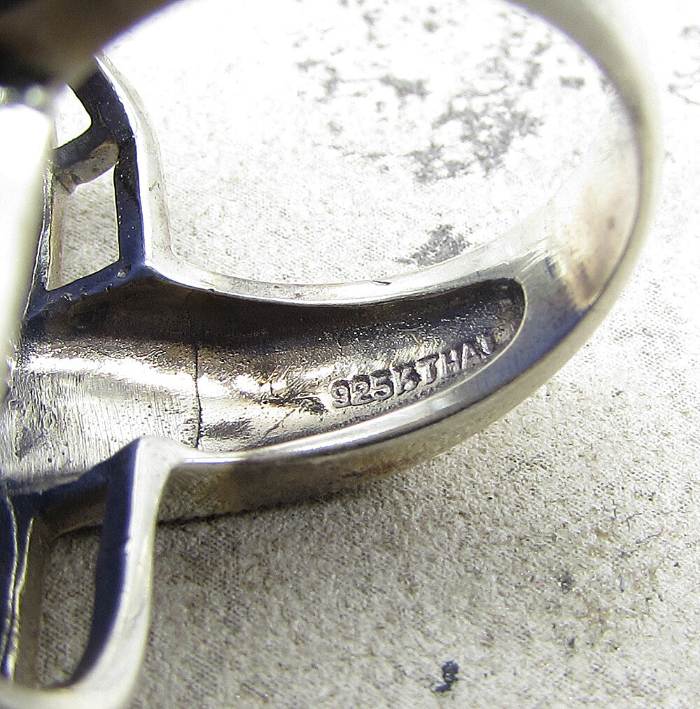 925 Sterling Silver  Lapis Lazuli & Marcasite Cocktail Ring Sz 6.5  RG1540