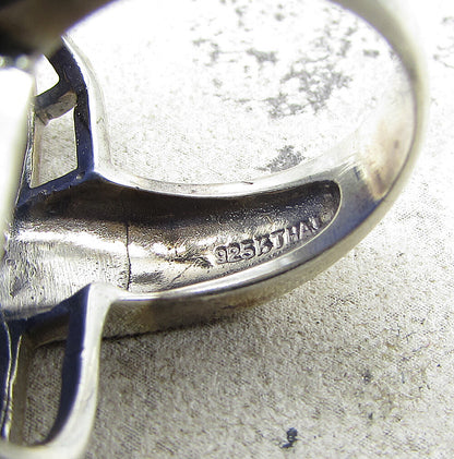 925 Sterling Silver  Lapis Lazuli & Marcasite Cocktail Ring Sz 6.5  RG1540