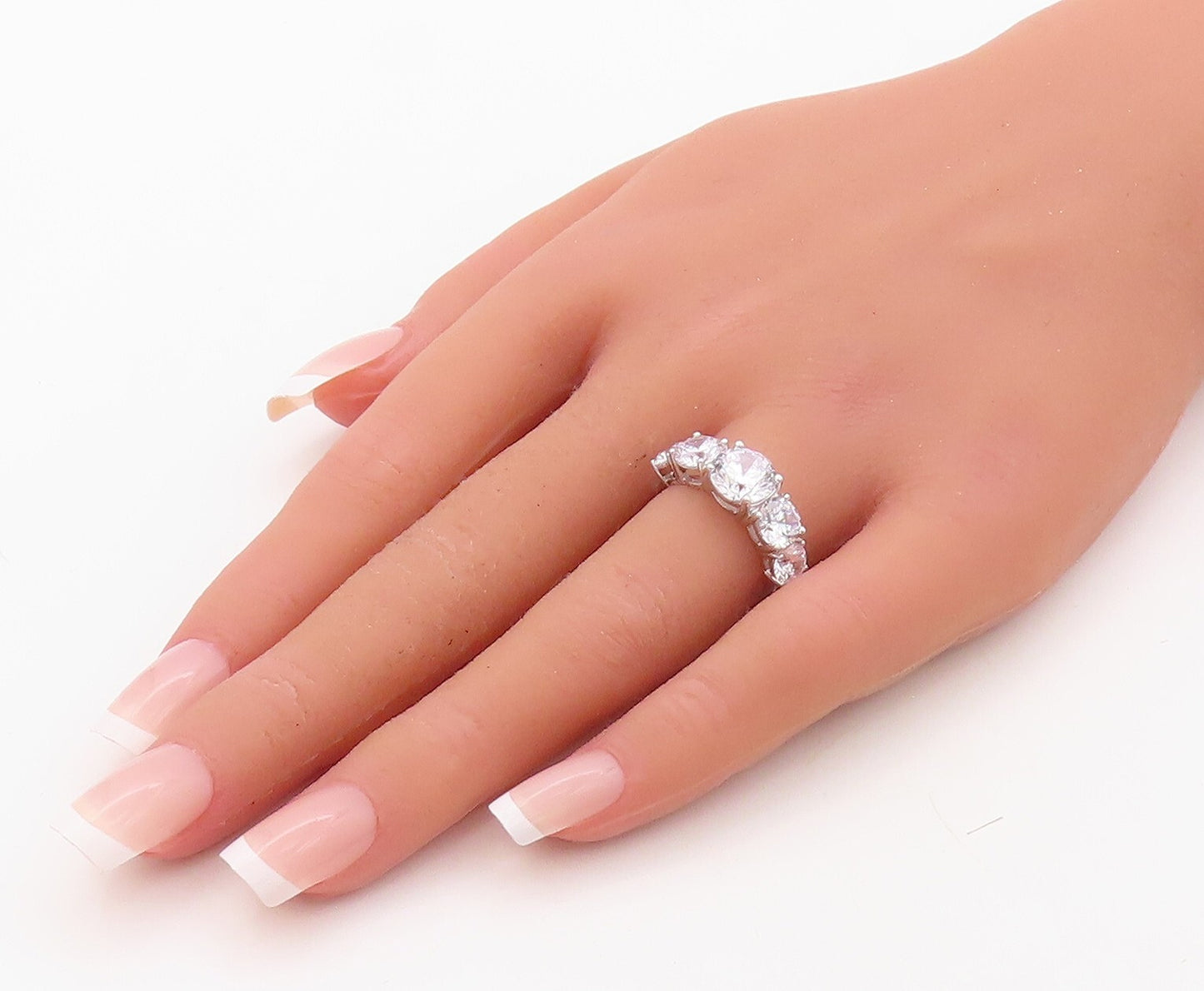 925 Sterling Silver Vintage Ring Minimalist Round Cut 5 CZ Stones  Sz 7  RG30849