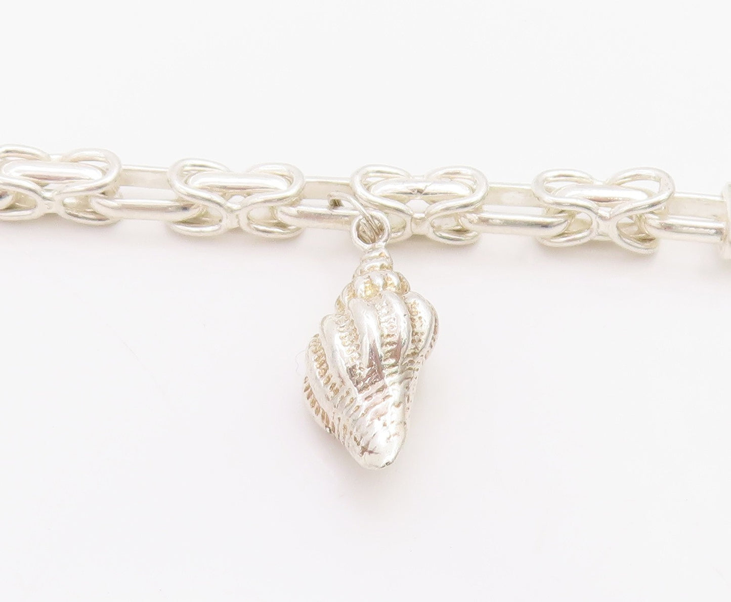925 Sterling Silver Vintage Bracelet Modernist Chain With Conch Shell  BT11721