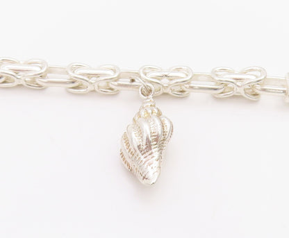 925 Sterling Silver Vintage Bracelet Modernist Chain With Conch Shell  BT11721