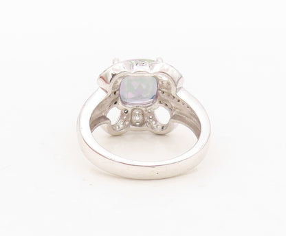925 Sterling Silver Vintage Ring Designer Mystic Topaz & CZ Flower  Sz 7 RG30463