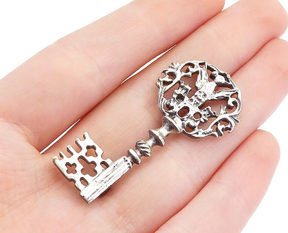 DANECRAFT 925 Sterling Silver  Vintage Floral Bird Key Motif Brooch Pin BP2052