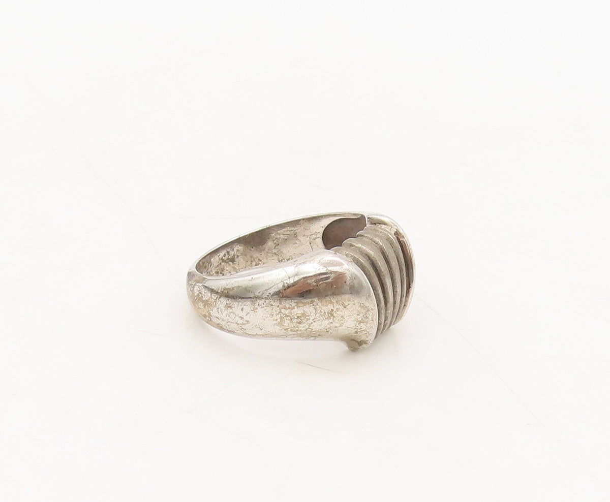 925 Sterling Silver Vintage Ring Minimalist Solid Carved Wing Sz 6.5 RG27562