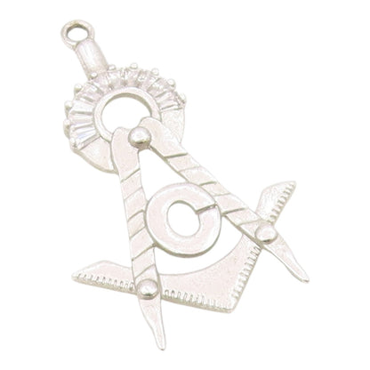 925 Silver  Vintage Cubic Zirconia Masonry Square & Compass Pendant  PT18346