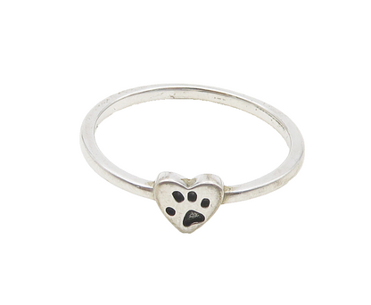 925 Sterling Silver  Shiny Puppy Paw Love Heart Band Ring Sz 7  RG18937