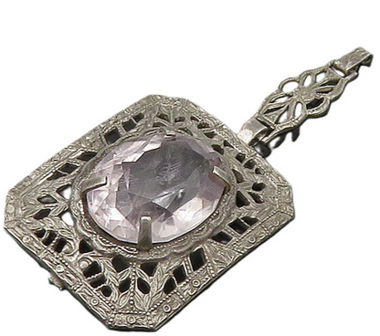 925 Sterling Silver  Vintage Antique Topaz Floral Vine Detail Pendant  PT18837