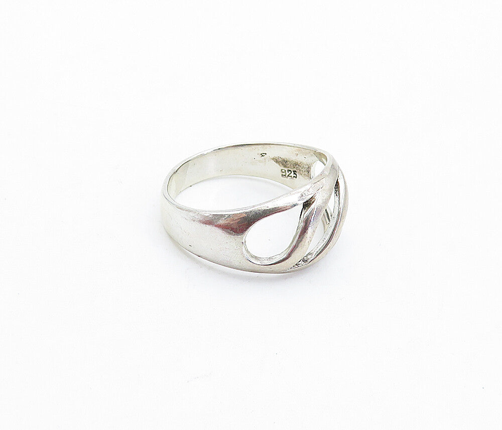 925 Sterling Silver  Vintage Shiny Open Design Dome Band Ring Sz 9  RG3709