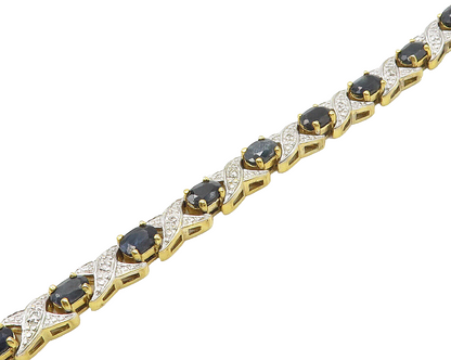 925 Sterling Silver  Genuine Diamond & Black Sapphire Chain Bracelet  BT6746