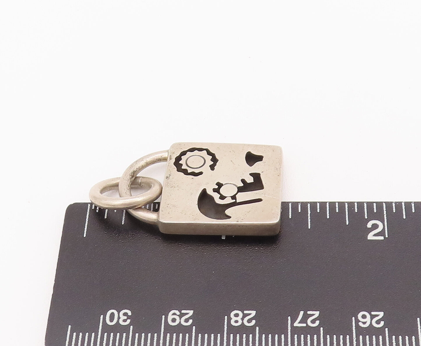 925 Sterling Silver Vintage Pendant MEXICO Carved Mechanical Parts Lock  PT22785
