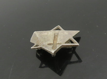 925 Sterling Silver  Vintage Religious Cross Pyramid Star Brooch Pin  BP9160