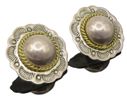 MEXICO 925 Sterling Silver  Vintage Two Tone Floral Dome Drop Earrings  EG5853