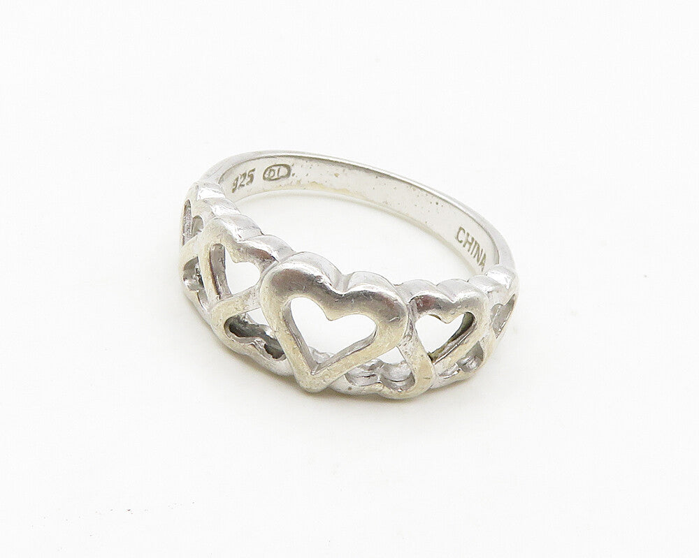 925 Sterling Silver  Vintage Up & Down Love Hearts Band Ring Sz 7  RG18786