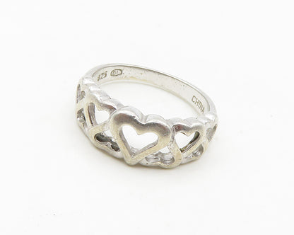 925 Sterling Silver  Vintage Up & Down Love Hearts Band Ring Sz 7  RG18786