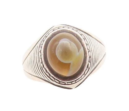925 Sterling Silver Vintage Ring Antique Etched Gemstone Inlay  Sz 7.5  RG31537