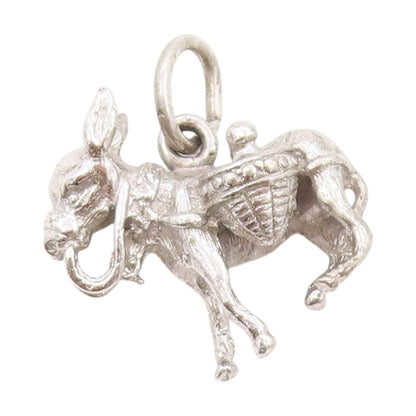 925 Sterling Silver Vintage Pendant 3D Donkey Carrying Baskets Charm  PT25114