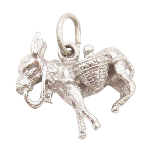 925 Sterling Silver Vintage Pendant 3D Donkey Carrying Baskets Charm  PT25114