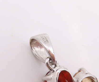 925 Sterling Silver Vintage Pendant Multi Gemstone Elegant Floral Charm  PT25969