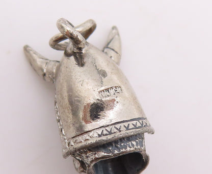 925 Sterling Silver Vintage Pendant Horned Helmet Warrior Head Charm  PT25375
