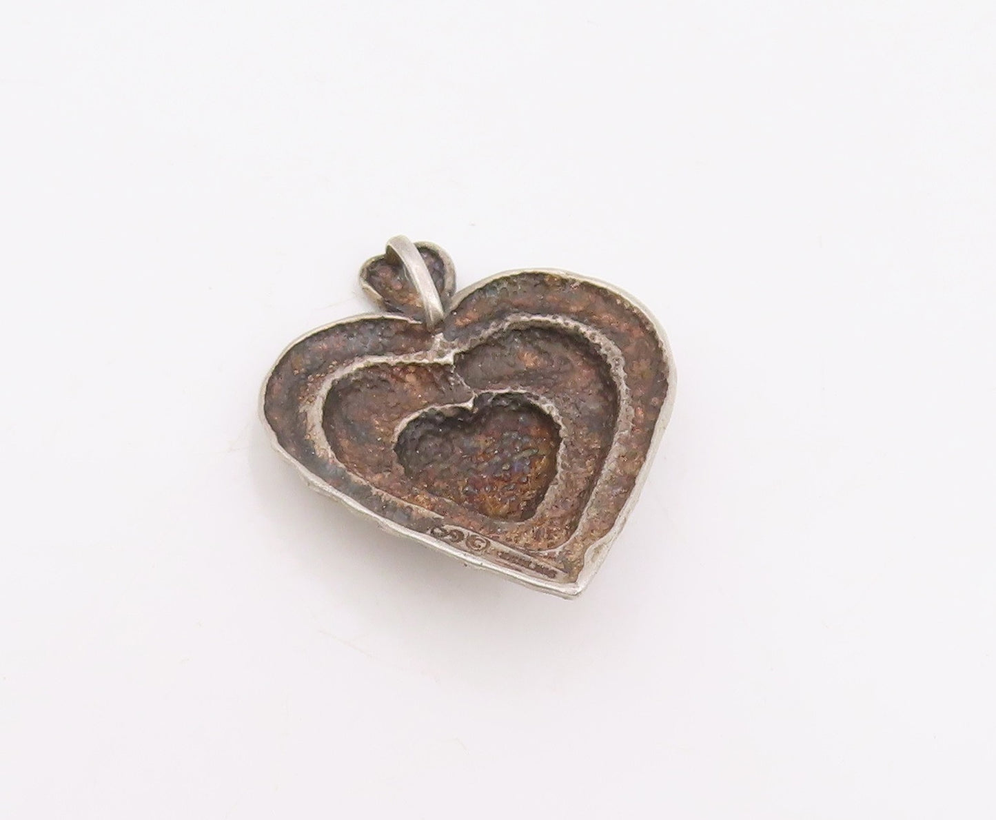 925 Sterling Silver Vintage Pendant Classic Hammered Love Heart Charm  PT25888
