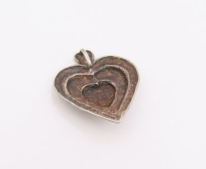 925 Sterling Silver Vintage Pendant Classic Hammered Love Heart Charm  PT25888