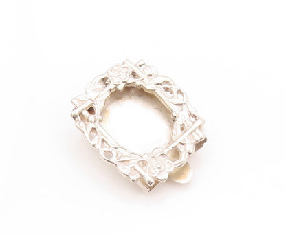 925 Sterling Silver Vintage Brooch Designer Floral Carved Photo Frame  BP11518