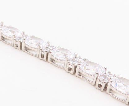 925 Sterling Silver Vintage Bracelet Sparkling CZ Elegant Tennis Link  BT11881