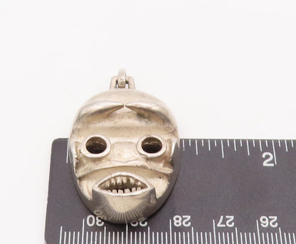 925 Sterling Silver Vintage Pendant Solid Carved Alien Robot Face  PT23134