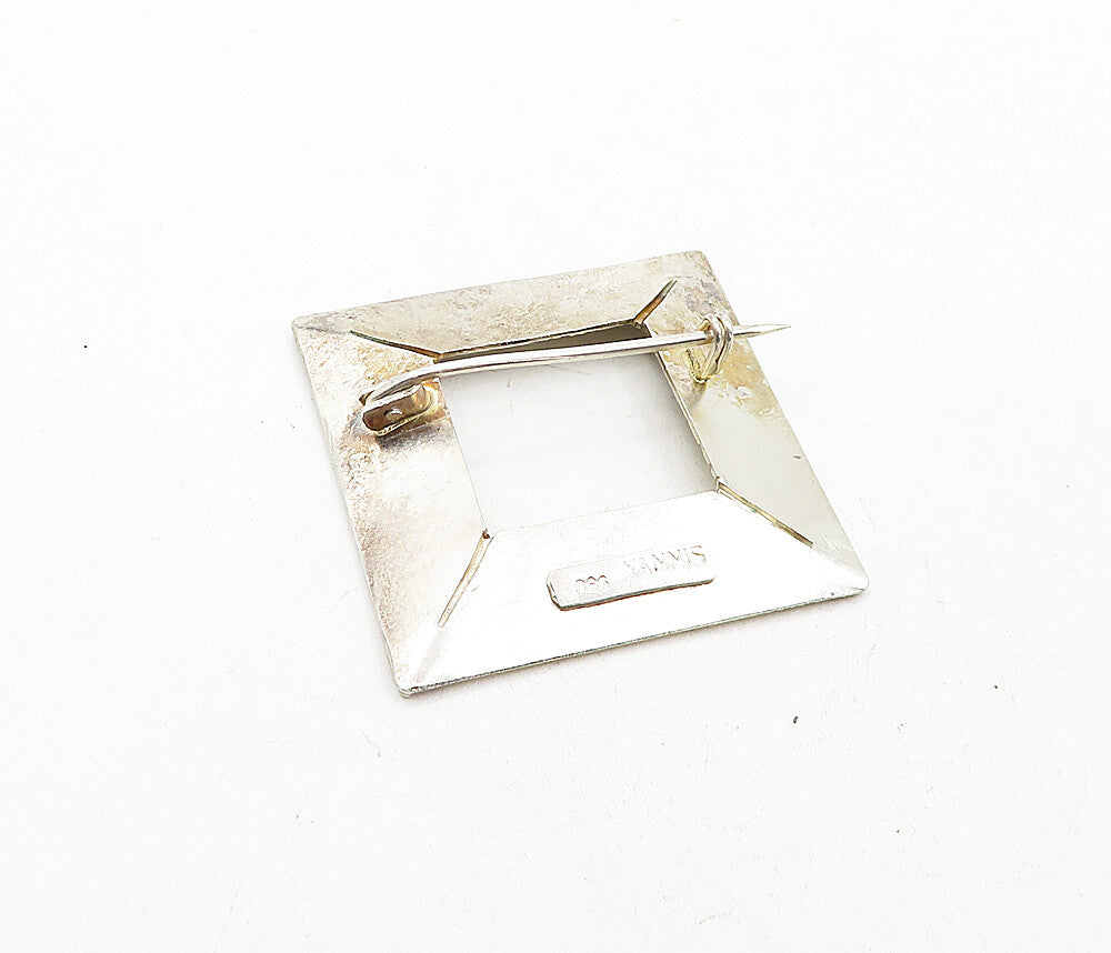 YANNIS 925 Sterling Silver  Vintage 2 Tone Rose Flower Frame Brooch Pin BP1477